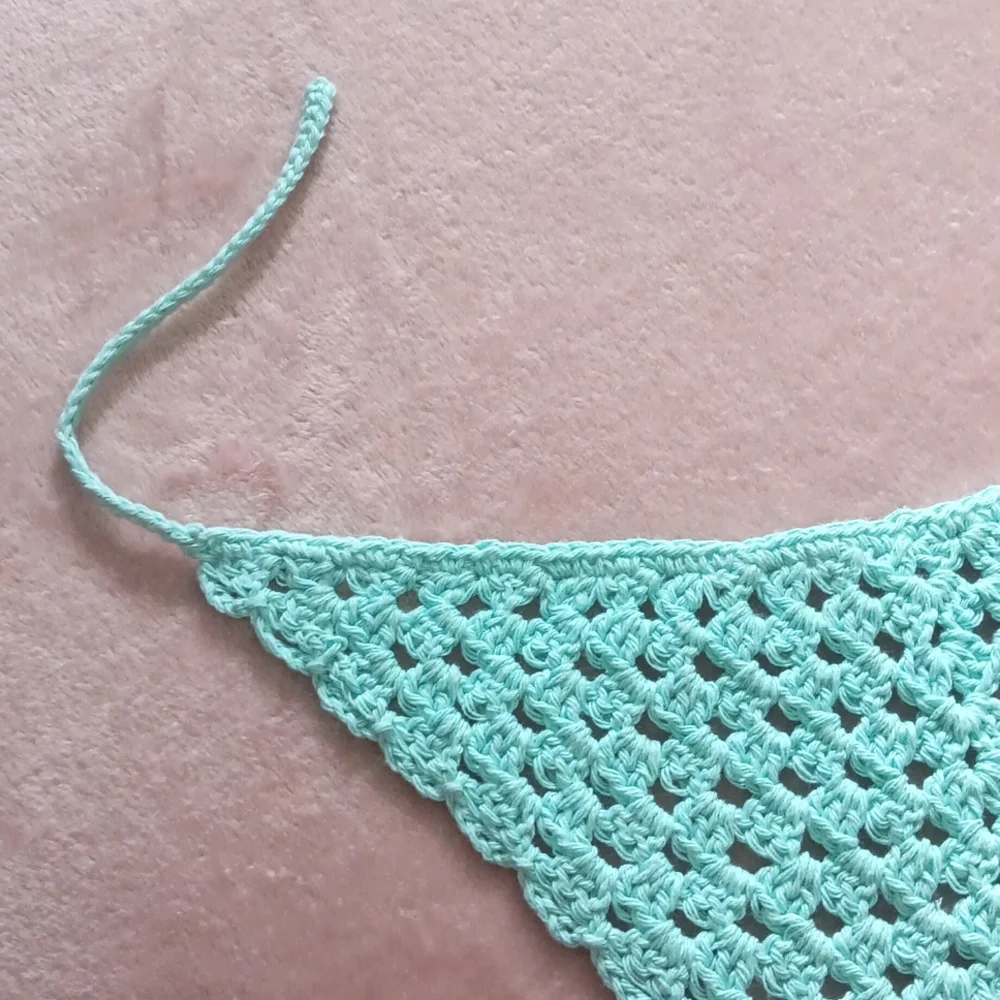 Hand Crafted Cottagecore Crochet Aqua Blue Triangle Head Kerchief Bandana